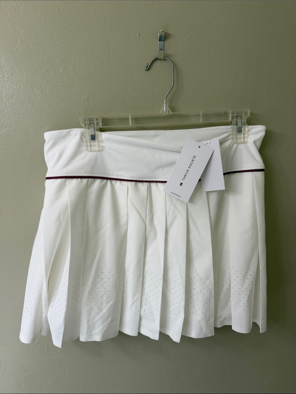 White Pleated Tennis Skirt with Maroon Piping